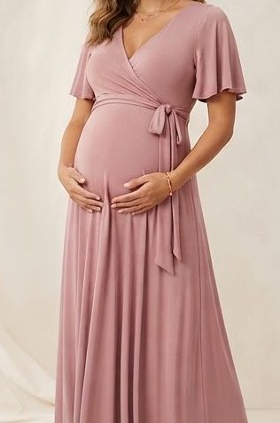 Wrap Maternity Maxi - Dusty Rose — detail view